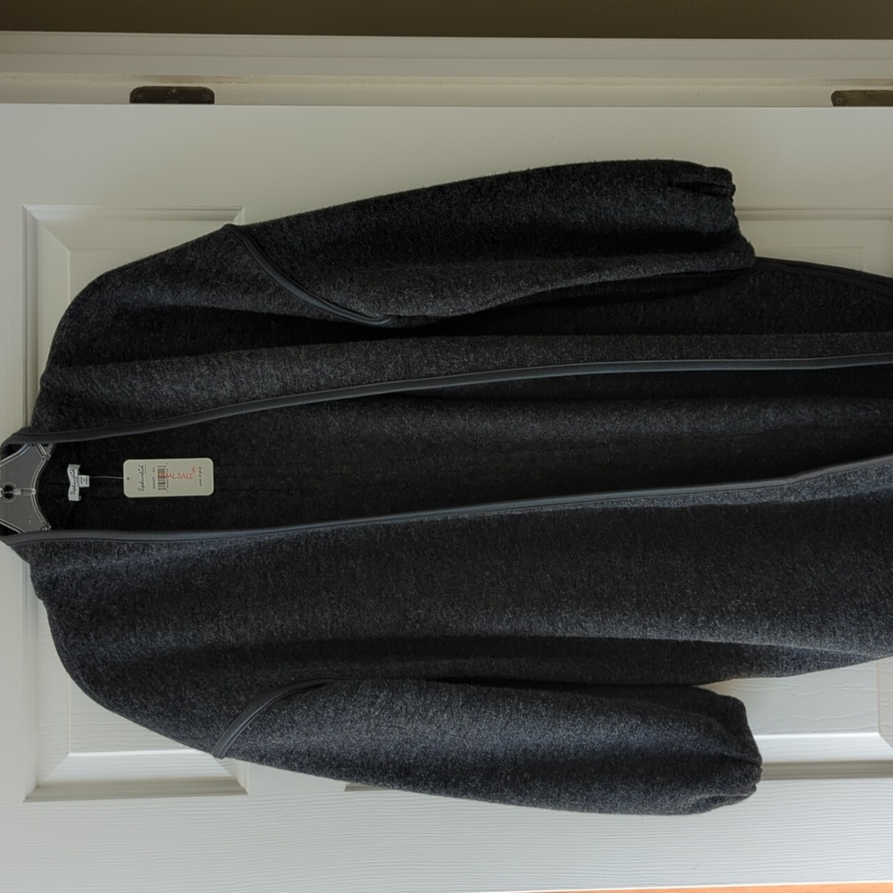 Splendid sweater jacket with black faux trim. Size Large. Grey/Black